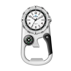 Wc8227 41mm Metal Matte Silver Pocket Watch, 3 Hand Mvmt, White Dial, Compass, Carabiner