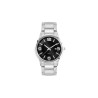 Ladies Black Case Watch Ladies Silver Stainless Steel Case, Black Sunray Dial, and Silver Stainless