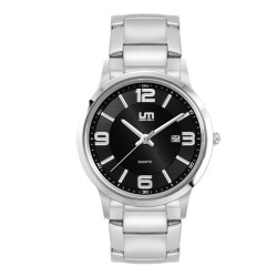 Ladies Black Case Watch Ladies Silver Stainless Steel Case, Black Sunray Dial, and Silver Stainless