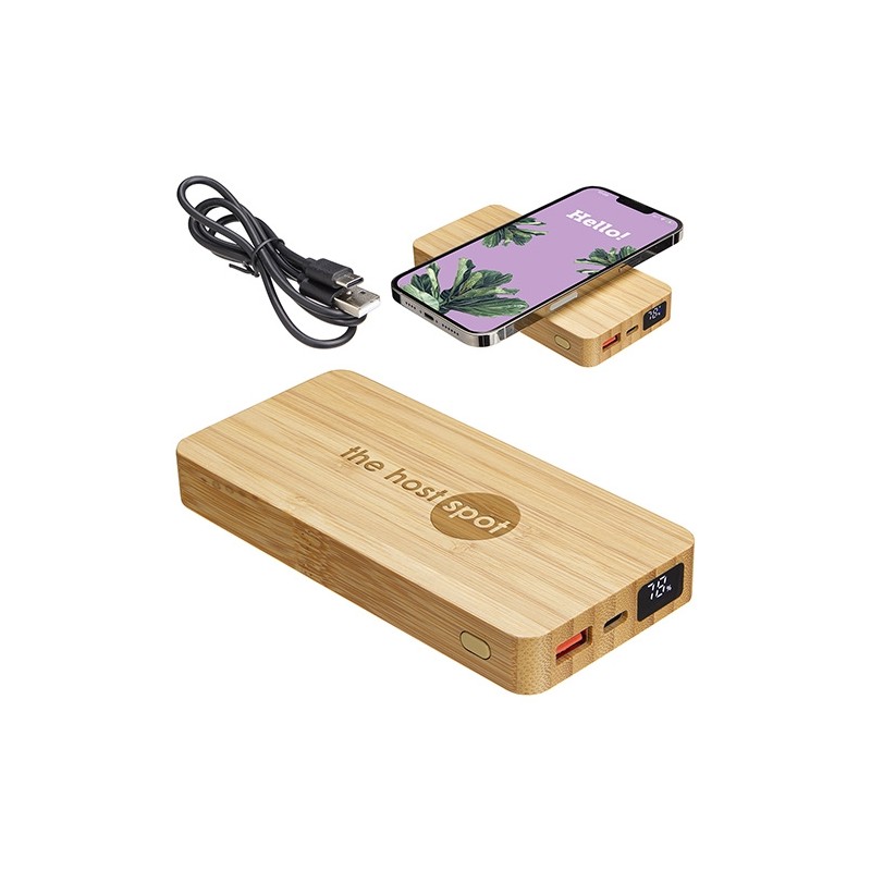 Bamboo 10000mAh Dual Port Power Bank with 10W Wireless Charger