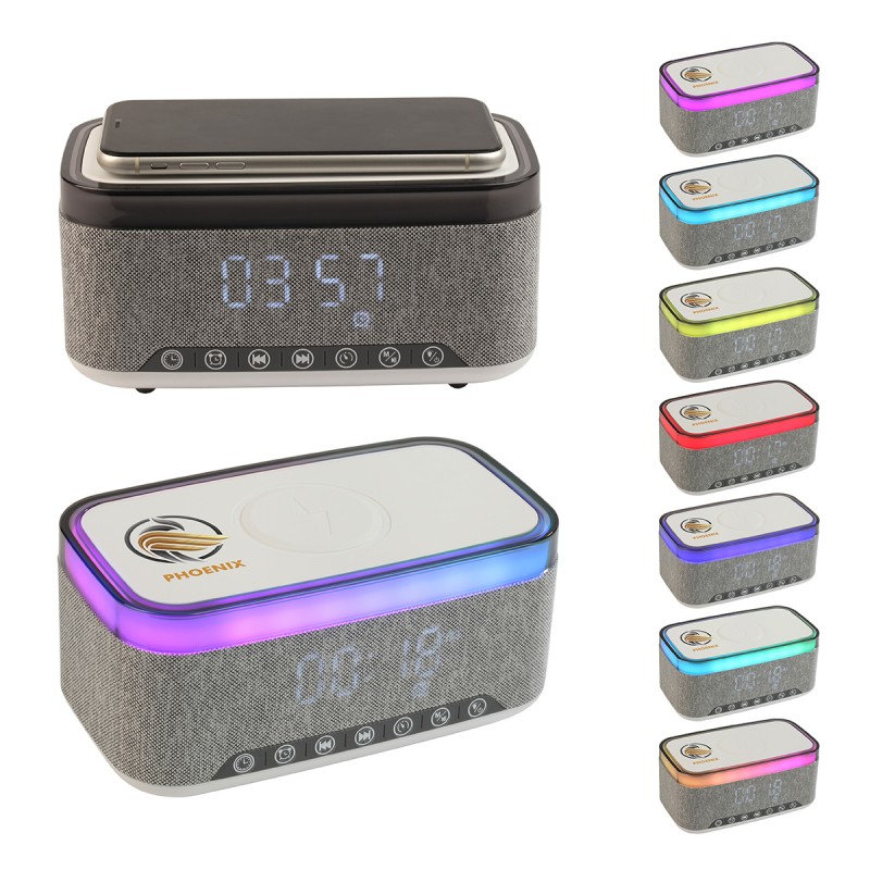 Sunset 20W Stereo Speaker with White Noise, Clock, Radio, and 15W Wireless