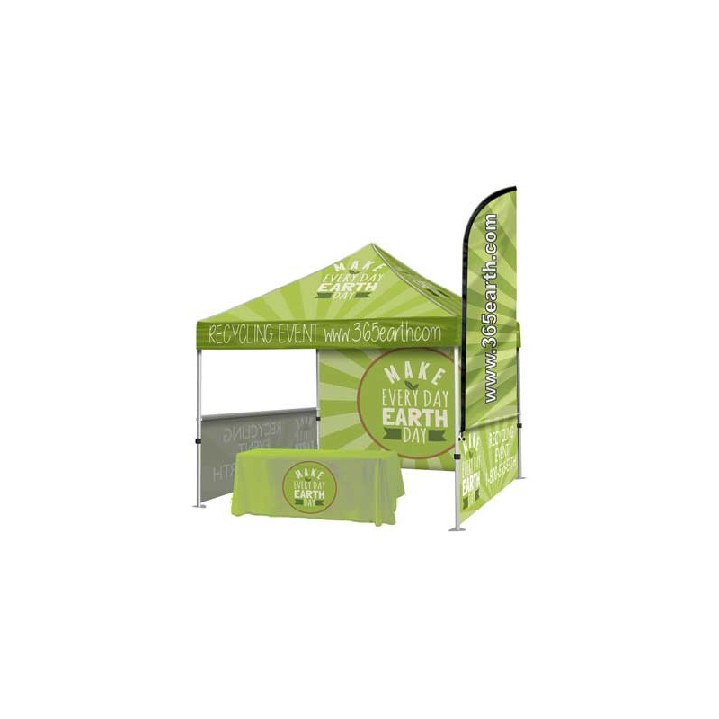 Steel Event Tent Package 5 – Steel Tent + Throw + Full Back Wall + 2 Half Walls + Flag