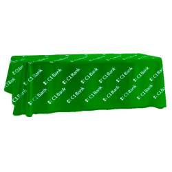 Sublimated PREMIUM Table Cloth for 8' Table, Drape Style, 3 sided, Open Back, Rounded corners