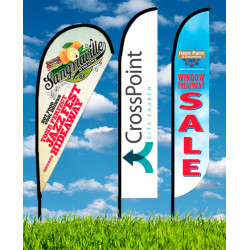 Zoom 4 Feather Flag w/ Stand - 13' Single Sided Graphic w/Spike Base