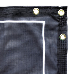 Close up of grommets and header of banner