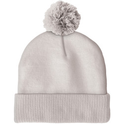 Knit Beanie with Pom and Ribbed Cuff (No Logo)