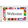 International Welcome 3' X 5' Knit Poly Flag with Heading and Grommets