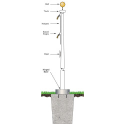 30' White Fiberglass Flagpole External Halyard - Hinged Base