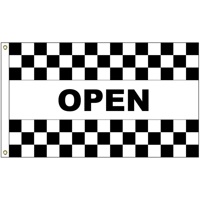 Open Black & White Checkered 3' x 5' Message Flag with Heading and Grommets