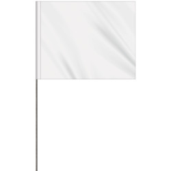 2-Color 4" x 5" Custom White High Gloss Polyethylene Marking Flag with 30" Wire Staff