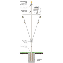 25' Nautical Flagpole-Ground Set Aluminum