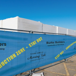 Banner in use at a construction site for public safety and annoucements