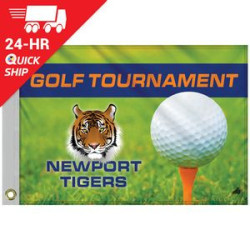24 - Hour 14" x 20" Custom Single Reverse Knitted Polyester Golf Flag with Heading & Grommets