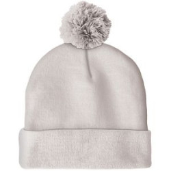 Knit Beanie with Pom and Cuff (Printed Logo)