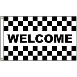 Welcome Black & White Checkered 3' x 5' Message Flag with Heading and Grommets