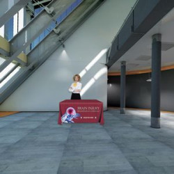 Table cover in use as at a trade show