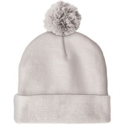 Knit Beanie with Pom and Cuff (No Logo)