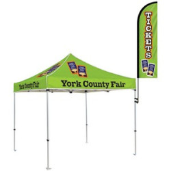 Clamp and banner attached to tent