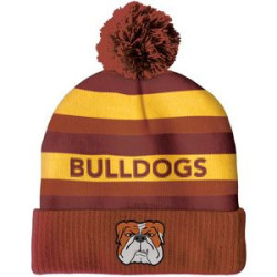 Knit Beanie with Pom and Ribbed Cuff (Woven Logo)