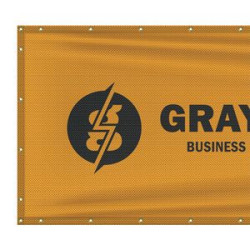 Close up of side of banner showing fabric, finishing and print
