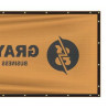 Back view of banner showing fabric, finishing and print