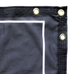 Close up of fabric, grommets, and heading