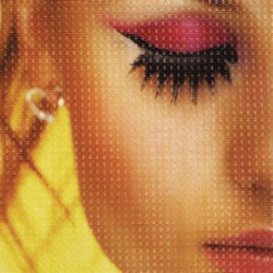 Front close up of fabric mesh and print
