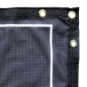 Close up of fabric, grommet and header