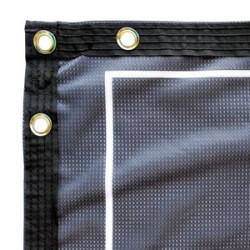 Close up of fabric, grommets, and finishing