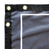 Close up of fabric, grommets, and finishing
