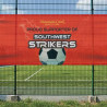 Custom banner in use at a soccer tournament event
