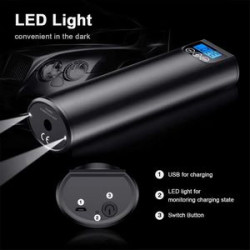 Tire Inflator Portable Air Compressor Gauge Emergency LED LigLht for Car/Motorcycle/Ball
