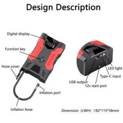 Emergency 10000mAh Battery Booster Jump Starter W/ 150PSI Air Compressor