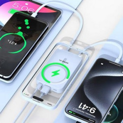 10000mAh MagSafe charging power bank with built-in dual wires and phone stand
