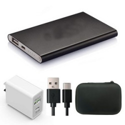 Ultra-Slim 5000mAh Metal Power Bank Travel Kit - UL Certified