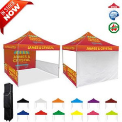 Full Dye Sublimated 10ftx10ft Pop Up Canopy Tent with Single sided back wall and side wall