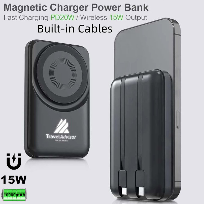 10,000mAh Magnetic Power Bank with Built-in USB-C & LED - Lit Logo Feature