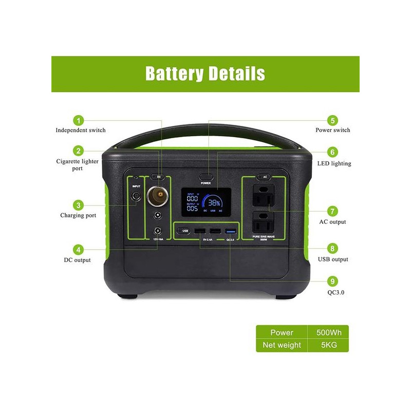 600W/153600mAh/110V Portable Camping Lithium Power Station