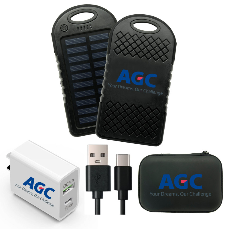 Customized 5000mAh Solar Charger Power Bank Kit Charger Deluxe Travel Kit.