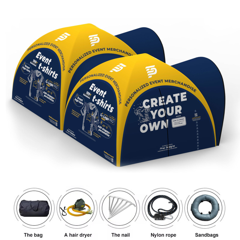 2X 10ftx10ft Custom Inflatable Air Dome Tent Combo W/ 2x Full Wall and Awning