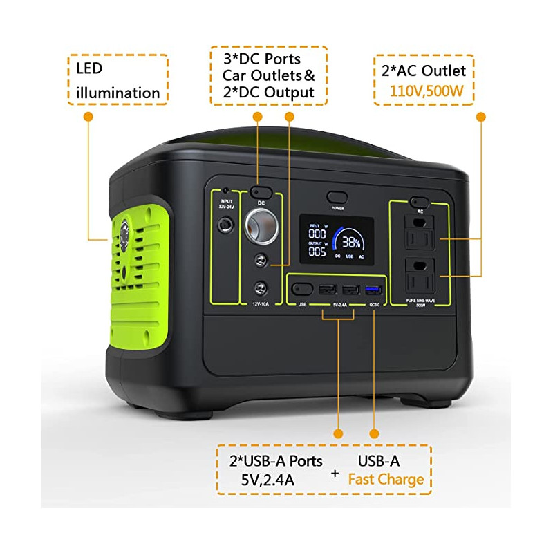500W Solar Camping Generator w/Handle & MPPT Controller