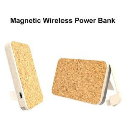 Wheat Straw Cork Wireless Power Bank with a Foldable Stand and 5000mAh Battery Capacity!