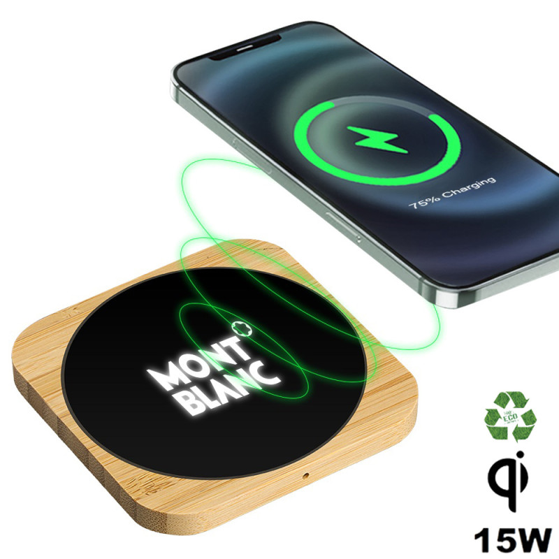 Light-up Bamboo Wireless Charger Square 15W
