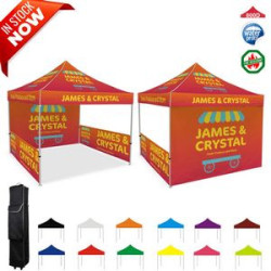 10ftx10ft Steel Frame Pop Up Tent w/ Double-Sided Full Back Wall & 2 1/2 Walls