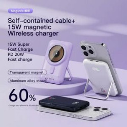 Portable 15W MagSafe Wireless Charger with 10000mAh Power Bank and Phone Stand