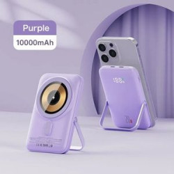 Portable 15W MagSafe Wireless Charger with 10000mAh Power Bank and Phone Stand