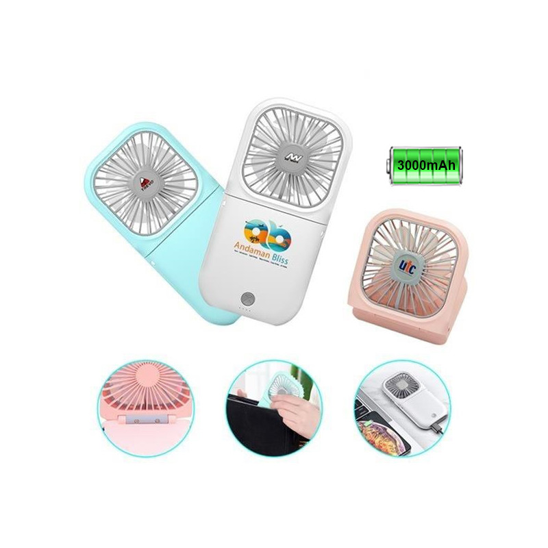 Hanging Neck Folding Fan with 3000mAh Power Bank