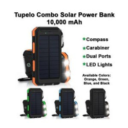 10000mAh Solar Power Bank w/Dual Bright Flashlights & Portable Compass