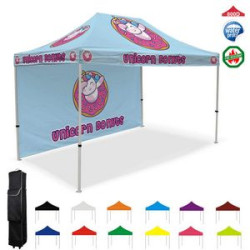 10'X15' Steel Frame Pop Up with Full Color Dye Sublimated Canopy and Single Side Full Back Wall