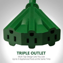 50' Extension Cord with 3 Outlets, UL Listed 16/3 SJTW 3-Wire Grounded, 13A 125V 1625W